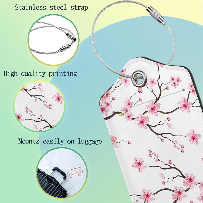 SKYDAWNY Luggage Tags for Suitcase,2 Pack Japanese Cherry Blossom Tree Luggage Tag PU Leather Privacy Cover ID Label with Stainless Steel Loop for Women Men Teens Travel - Image 4